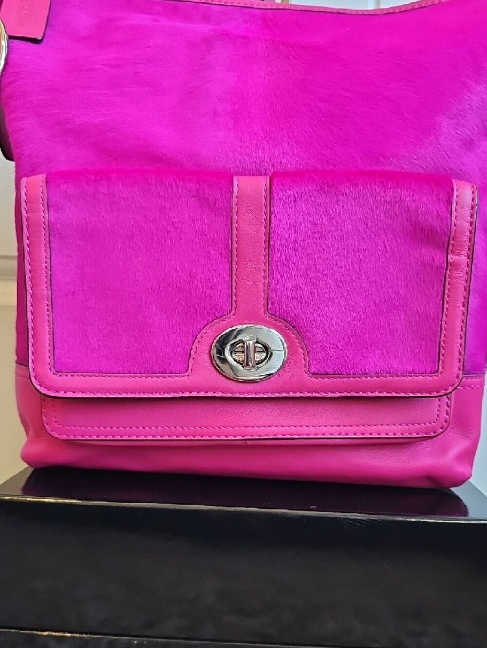 ​Coach Limited Edition Fuchsia Pink Calf Hair Legacy Duffle Tassel Bag #21158 - Picture 5 of 10
